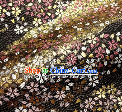 Asian Traditional Damask Classical Sakura Pattern Black Brocade Fabric Japanese Kimono Tapestry Satin Silk Material