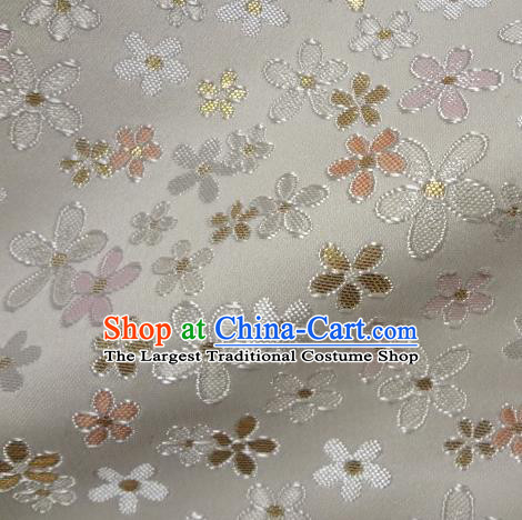 Asian Traditional Damask Classical Sakura Pattern White Brocade Fabric Japanese Kimono Tapestry Satin Silk Material