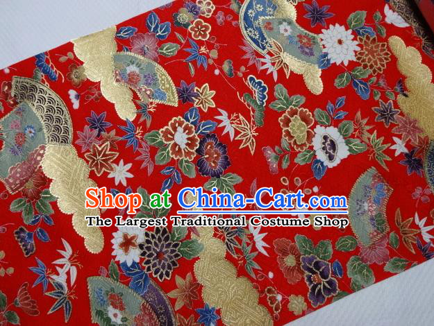 Asian Traditional Kimono Classical Flowers Pattern Red Damask Brocade Fabric Japanese Kyoto Tapestry Satin Silk Material