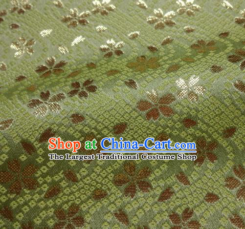 Asian Traditional Baldachin Classical Sakura Pattern Green Brocade Fabric Japanese Kimono Tapestry Satin Silk Material