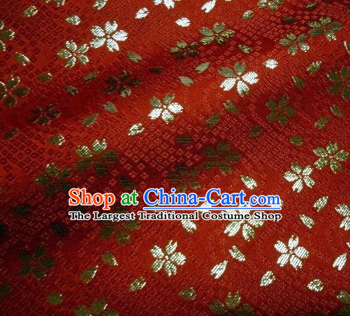 Asian Traditional Baldachin Classical Sakura Pattern Red Brocade Fabric Japanese Kimono Tapestry Satin Silk Material