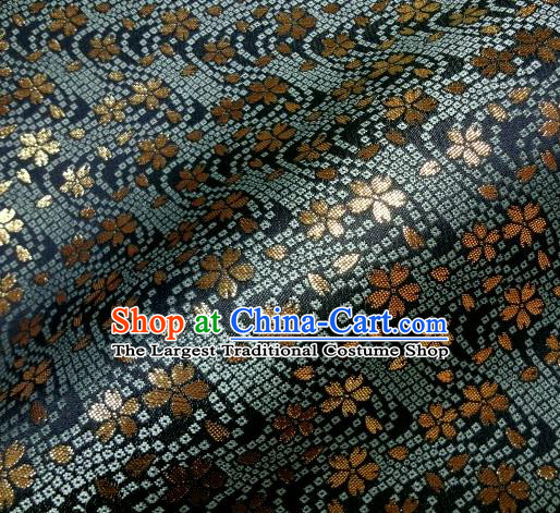 Asian Traditional Baldachin Classical Sakura Pattern Navy Brocade Fabric Japanese Kimono Tapestry Satin Silk Material