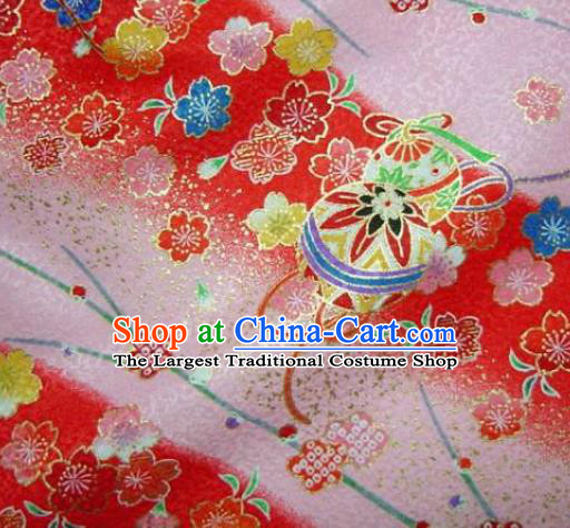 Asian Traditional Kimono Classical Sakura Ball Pattern Pink Damask Brocade Fabric Japanese Kyoto Tapestry Satin Silk Material