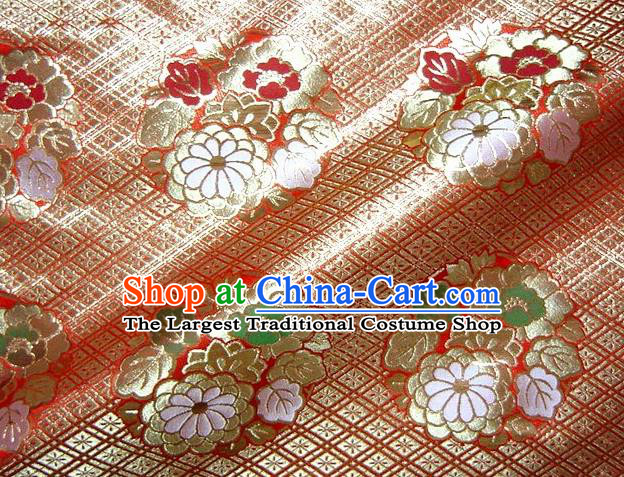 Asian Traditional Baldachin Classical Four Flowers Pattern Red Brocade Fabric Japanese Kimono Tapestry Satin Silk Material
