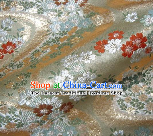Asian Traditional Baldachin Classical Flowers Pattern Light Green Brocade Fabric Japanese Kimono Tapestry Satin Silk Material