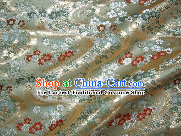 Asian Traditional Baldachin Classical Flowers Pattern Light Green Brocade Fabric Japanese Kimono Tapestry Satin Silk Material