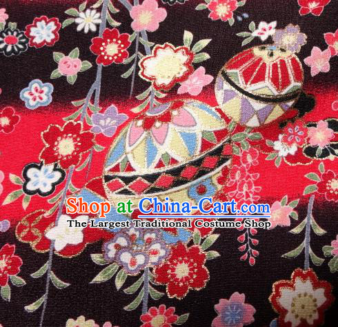 Asian Traditional Kimono Classical Sakura Ball Pattern Black Damask Brocade Fabric Japanese Kyoto Tapestry Satin Silk Material