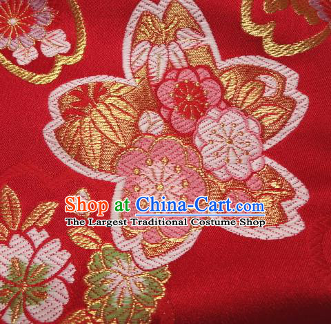 Asian Traditional Baldachin Classical Sakura Daisy Pattern Red Brocade Fabric Japanese Kimono Tapestry Satin Silk Material