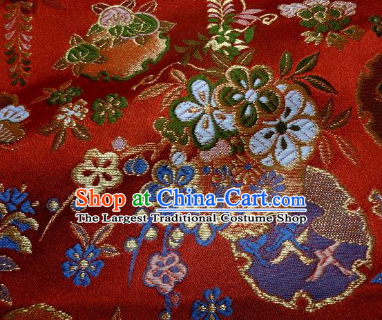 Asian Traditional Red Baldachin Classical Sakura Pattern Brocade Fabric Japanese Kimono Tapestry Satin Silk Material