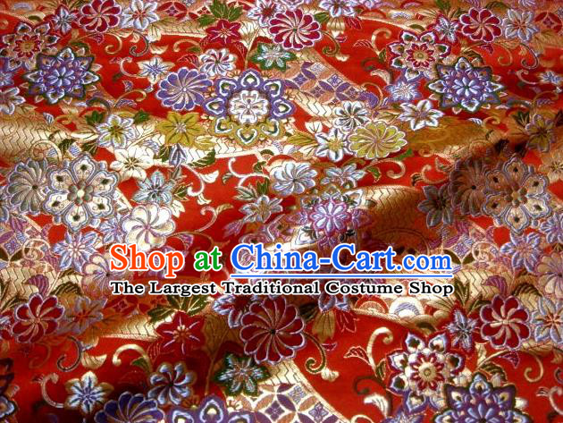 Asian Traditional Baldachin Classical Daisy Pattern Red Brocade Fabric Japanese Kimono Tapestry Satin Silk Material