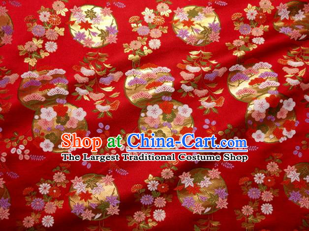 Asian Traditional Baldachin Classical Plum Blossom Pattern Red Brocade Fabric Japanese Kimono Tapestry Satin Silk Material