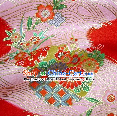 Asian Traditional Kimono Classical Orchid Pattern Pink Damask Brocade Fabric Japanese Kyoto Tapestry Satin Silk Material