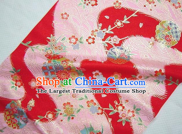 Asian Traditional Kimono Classical Orchid Pattern Pink Damask Brocade Fabric Japanese Kyoto Tapestry Satin Silk Material