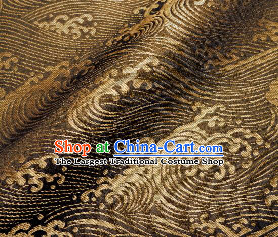 Asian Traditional Kimono Classical Waves Pattern Brown Damask Brocade Fabric Japanese Kyoto Tapestry Satin Silk Material
