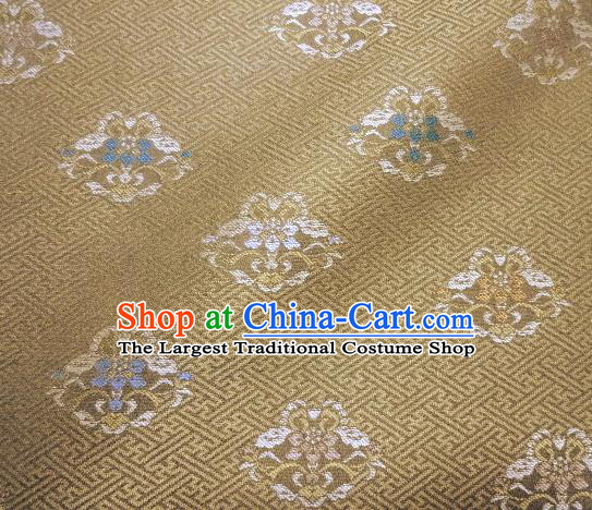 Asian Traditional Kimono Classical Pattern Dark Golden Damask Brocade Fabric Japanese Kyoto Tapestry Satin Silk Material