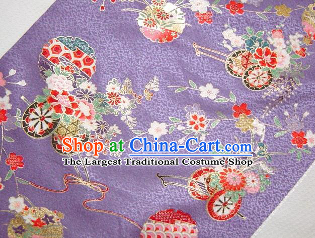 Asian Traditional Kimono Classical Flowers Gharry Pattern Purple Brocade Tapestry Satin Fabric Japanese Kyoto Silk Material