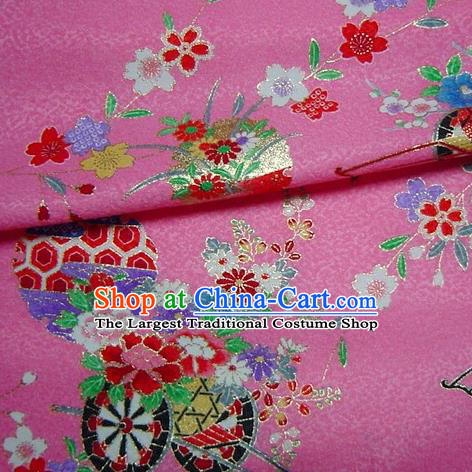 Asian Traditional Kimono Classical Flowers Gharry Pattern Rosy Brocade Tapestry Satin Fabric Japanese Kyoto Silk Material