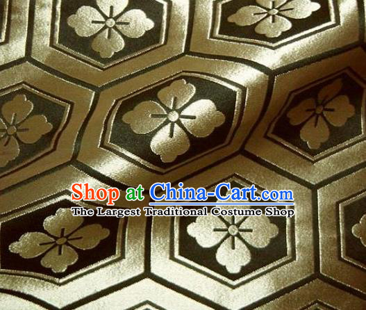 Asian Traditional Kyoto Kimono Classical Tortoise Shell Pattern Black Damask Brocade Fabric Japanese Tapestry Satin Silk Material