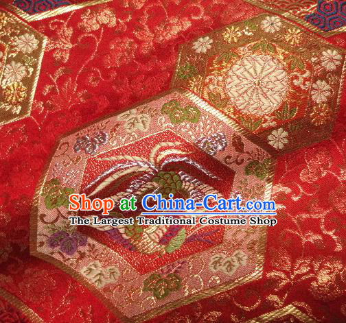 Asian Traditional Kyoto Kimono Red Brocade Classical Phoenix Pattern Damask Fabric Japanese Tapestry Satin Silk Material