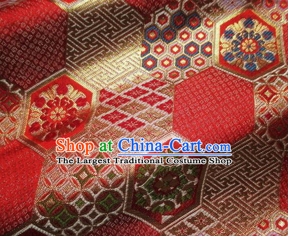 Asian Traditional Kyoto Kimono Red Brocade Classical Pattern Damask Fabric Japanese Tapestry Satin Silk Material
