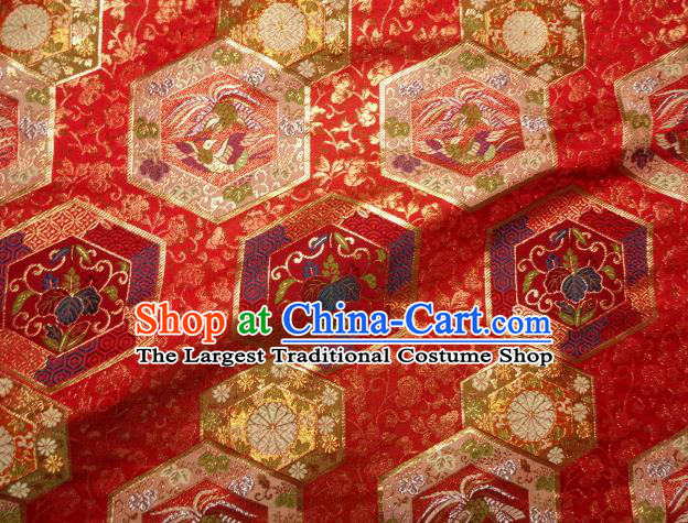 Asian Traditional Kyoto Kimono Red Brocade Classical Phoenix Pattern Damask Fabric Japanese Tapestry Satin Silk Material