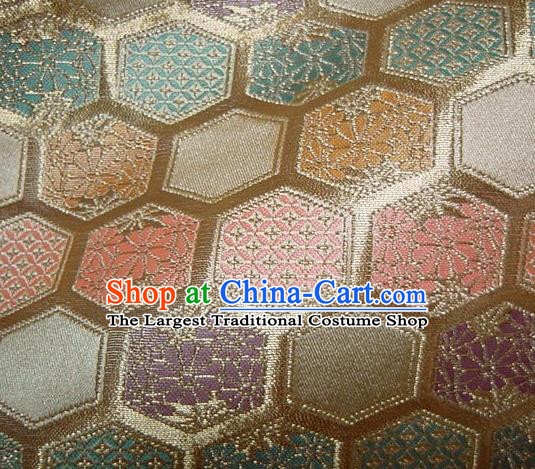 Asian Traditional Kyoto Kimono Golden Brocade Classical Hexagon Pattern Damask Fabric Japanese Tapestry Satin Silk Material