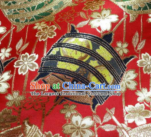 Asian Traditional Kyoto Kimono Brocade Classical Pattern Red Damask Fabric Japanese Tapestry Satin Silk Material