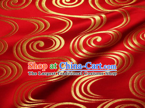 Asian Traditional Red Brocade Japanese Kimono Classical Pattern Damask Fabric Tapestry Satin Silk Material