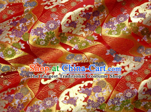 Asian Traditional Red Damask Brocade Fabric Japanese Kimono Classical Sakura Pattern Tapestry Satin Silk Material