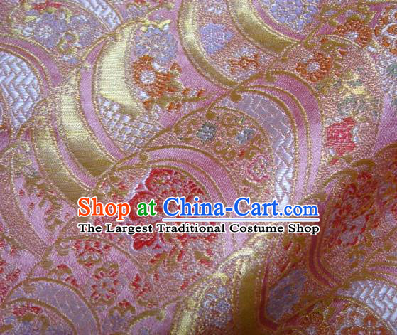 Asian Traditional Pink Damask Brocade Fabric Japanese Kimono Classical Wave Pattern Tapestry Satin Silk Material