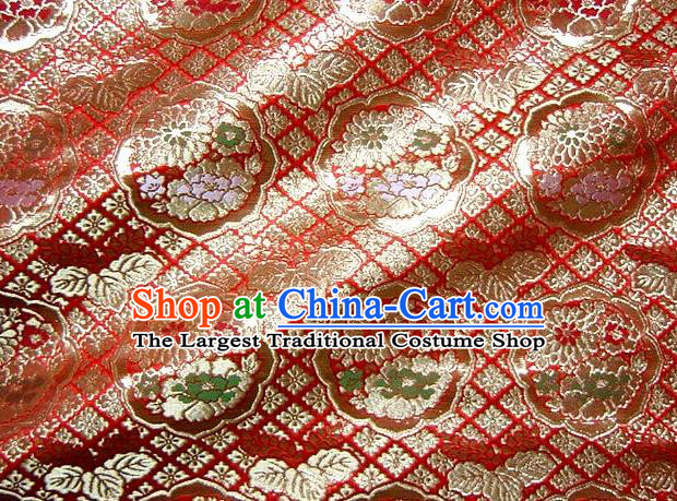 Asian Traditional Red Damask Brocade Fabric Japanese Kimono Classical Chrysanthemum Pattern Tapestry Satin Silk Material
