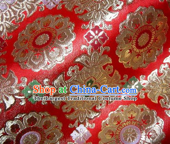 Asian Traditional Classical Pattern Red Damask Brocade Fabric Japanese Kimono Tapestry Satin Silk Material