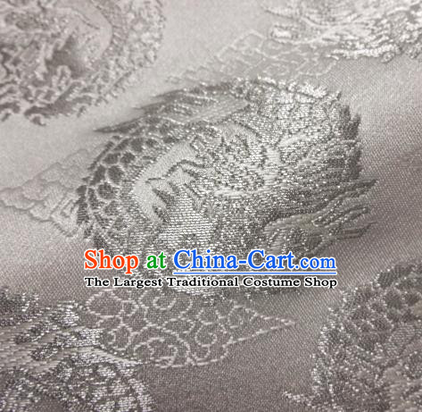 Asian Traditional Baldachin Classical Dragons Pattern White Brocade Fabric Japanese Kimono Tapestry Satin Silk Material