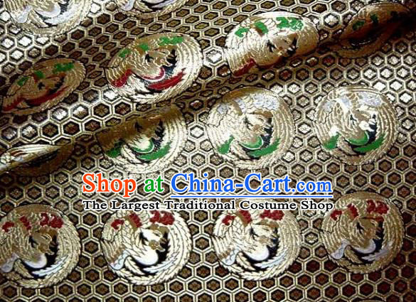 Asian Traditional Baldachin Classical Round Phoenix Pattern Black Brocade Fabric Japanese Kimono Tapestry Satin Silk Material