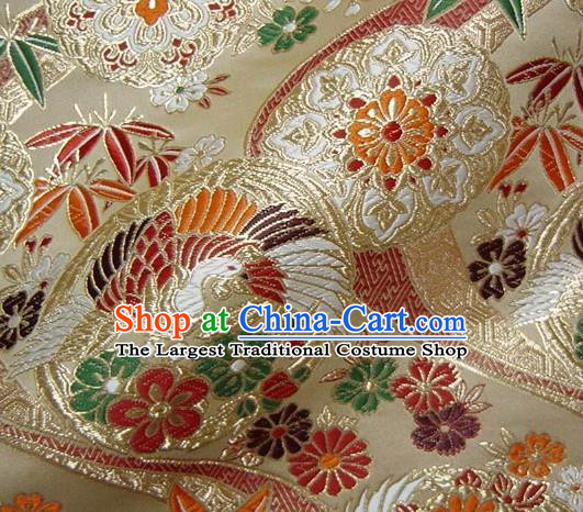 Asian Traditional Baldachin Classical Round Phoenix Pattern Light Golden Brocade Fabric Japanese Kimono Tapestry Satin Silk Material