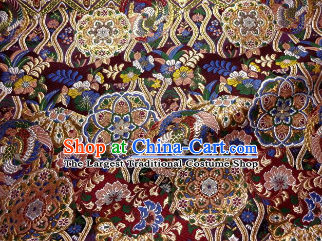 Asian Traditional Baldachin Classical Phoenix Pattern Black Brocade Fabric Japanese Kimono Tapestry Satin Silk Material