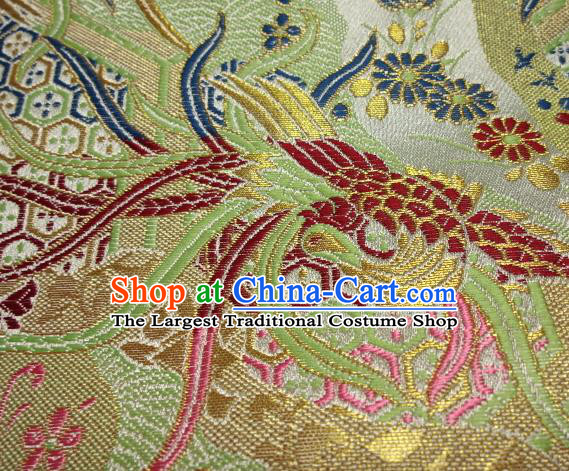 Asian Japanese Traditional Brocade Classical Colorful Phoenix Pattern Green Baldachin Fabric Kimono Tapestry Satin Silk Material