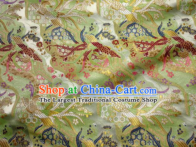 Asian Japanese Traditional Brocade Classical Colorful Phoenix Pattern Green Baldachin Fabric Kimono Tapestry Satin Silk Material
