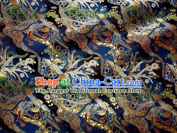 Asian Japanese Traditional Brocade Classical Colorful Phoenix Pattern Navy Baldachin Fabric Kimono Tapestry Satin Silk Material