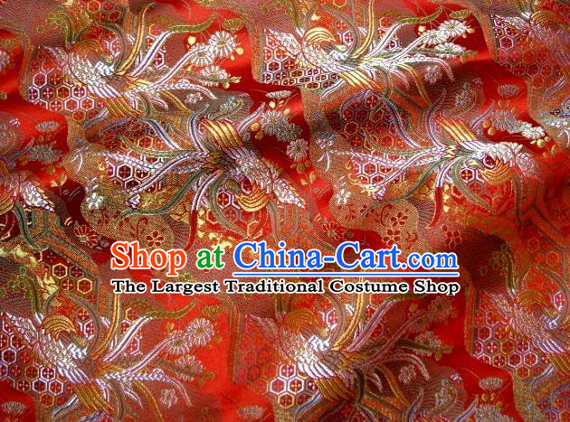 Asian Japanese Traditional Brocade Classical Colorful Phoenix Pattern Red Baldachin Fabric Kimono Tapestry Satin Silk Material