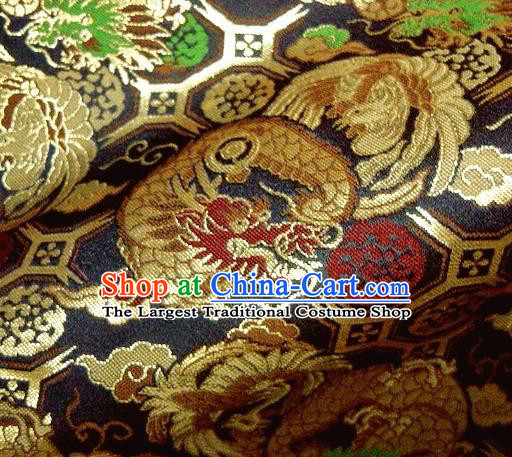 Asian Traditional Baldachin Classical Dragon Phoenix Pattern Black Brocade Fabric Japanese Kimono Tapestry Satin Silk Material