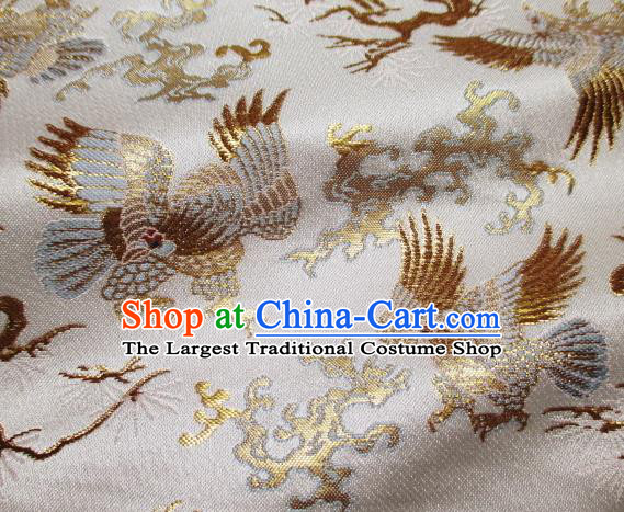 Asian Traditional Japanese Kimono Classical Eagle Pattern White Tapestry Satin Brocade Fabric Baldachin Silk Material