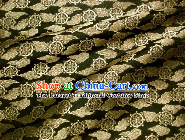 Asian Traditional Japanese Kimono Classical Wheels Pattern Black Brocade Tapestry Satin Fabric Baldachin Silk Material