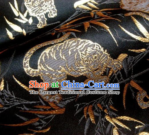 Asian Traditional Japanese Kimono Classical Tiger Pattern Black Brocade Tapestry Satin Fabric Baldachin Silk Material