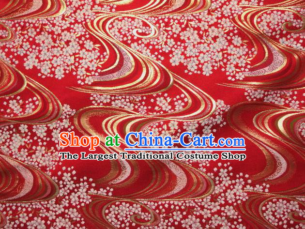 Asian Japanese Traditional Red Brocade Classical Sakura Pattern Baldachin Fabric Kimono Tapestry Satin Silk Material