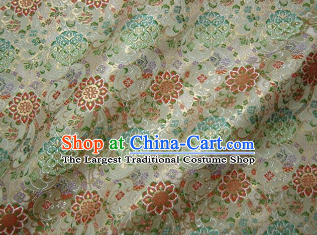 Asian Japanese Traditional Beige Brocade Fabric Classical Persia Pattern Baldachin Kimono Tapestry Satin Silk Material