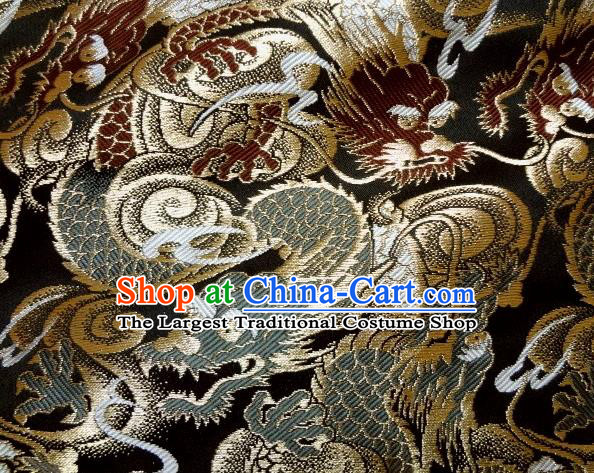 Asian Japanese Traditional Black Brocade Fabric Classical Dragons Pattern Baldachin Kimono Tapestry Satin Silk Material