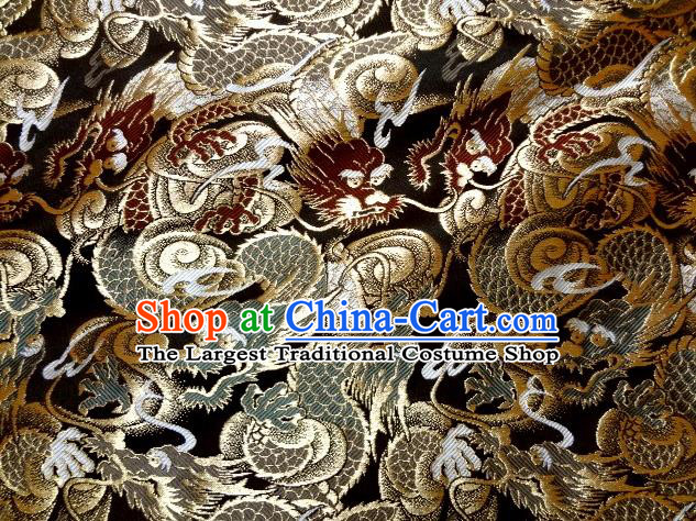 Asian Japanese Traditional Black Brocade Fabric Classical Dragons Pattern Baldachin Kimono Tapestry Satin Silk Material