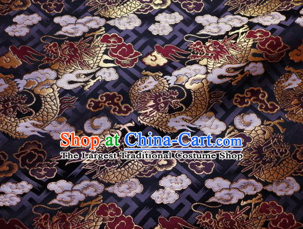 Asian Japanese Traditional Black Baldachin Classical Cloud Dragon Pattern Brocade Fabric Kimono Tapestry Satin Silk Material