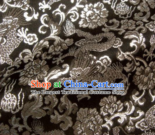 Asian Japanese Traditional Brocade Fabric Classical Argent Dragons Pattern Baldachin Kimono Tapestry Satin Silk Material